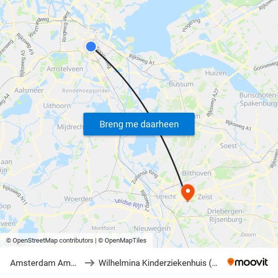 Amsterdam Amstel to Wilhelmina Kinderziekenhuis (Wkz) map