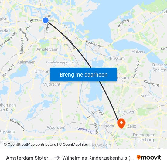 Amsterdam Sloterdijk to Wilhelmina Kinderziekenhuis (Wkz) map
