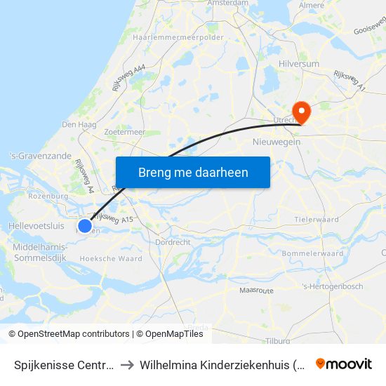 Spijkenisse Centrum to Wilhelmina Kinderziekenhuis (Wkz) map