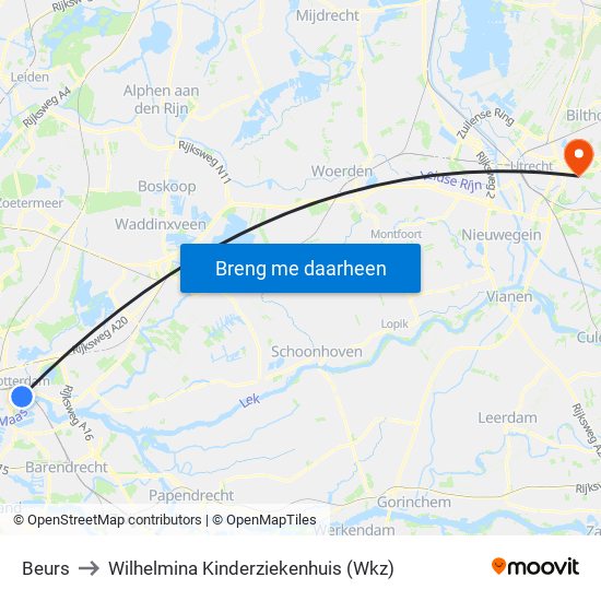 Beurs to Wilhelmina Kinderziekenhuis (Wkz) map