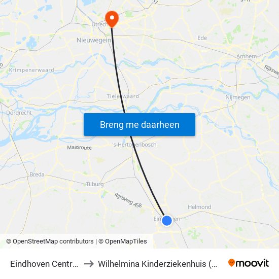 Eindhoven Centraal to Wilhelmina Kinderziekenhuis (Wkz) map