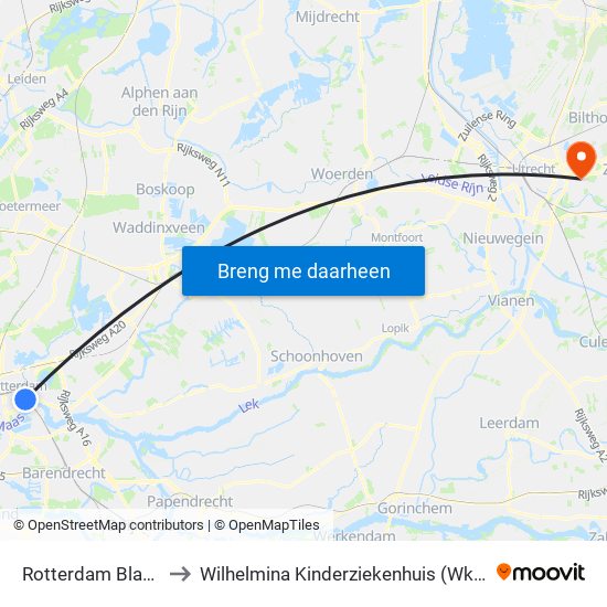 Rotterdam Blaak to Wilhelmina Kinderziekenhuis (Wkz) map