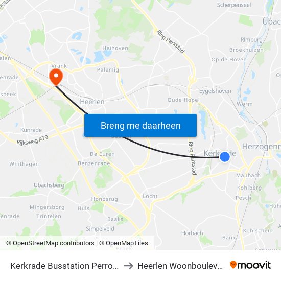 Kerkrade Busstation Perron A to Heerlen Woonboulevard map