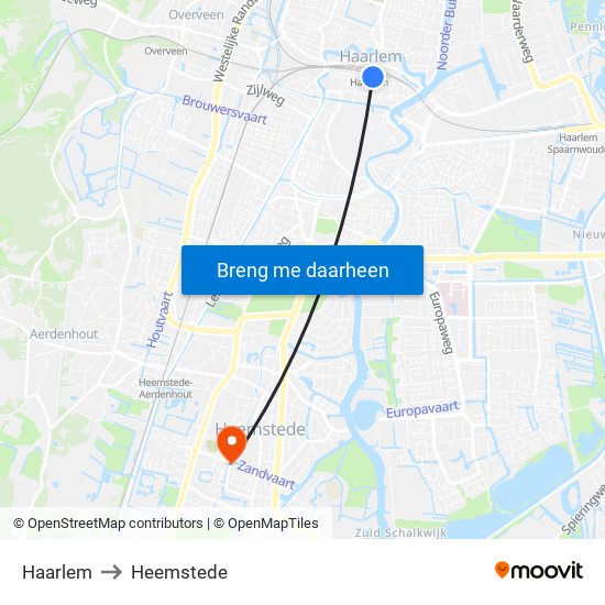 Haarlem to Heemstede map