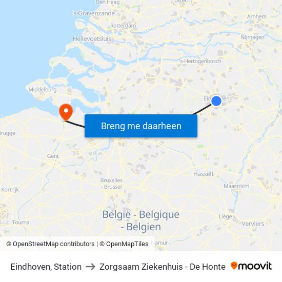 Eindhoven, Station to Zorgsaam Ziekenhuis - De Honte map