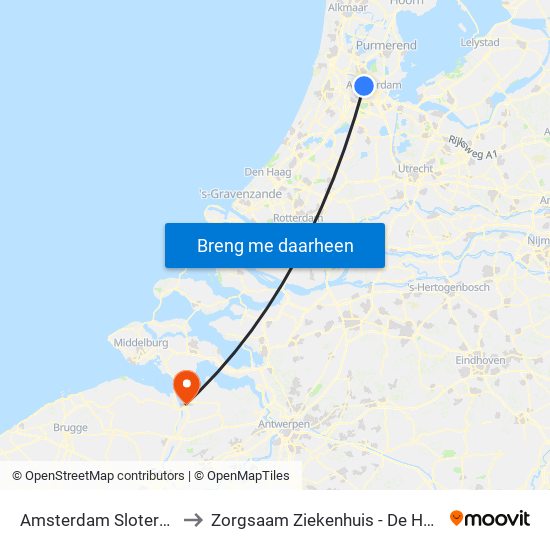 Amsterdam Sloterdijk to Zorgsaam Ziekenhuis - De Honte map