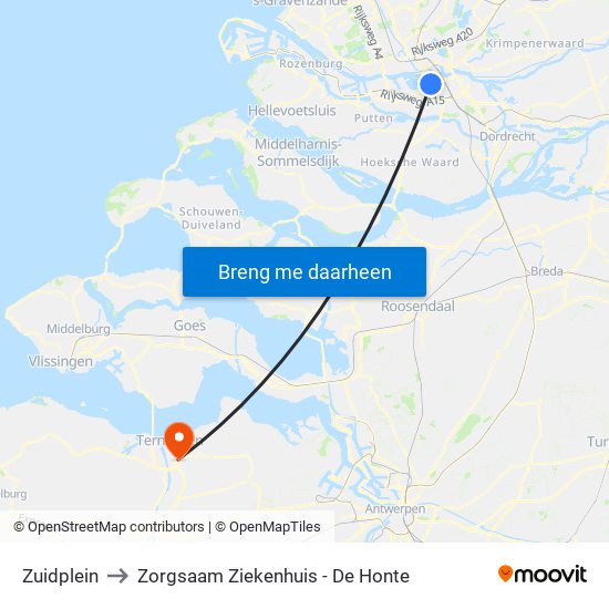 Zuidplein to Zorgsaam Ziekenhuis - De Honte map