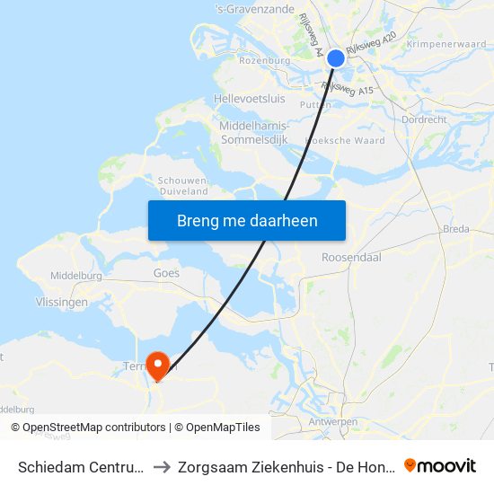Schiedam Centrum to Zorgsaam Ziekenhuis - De Honte map