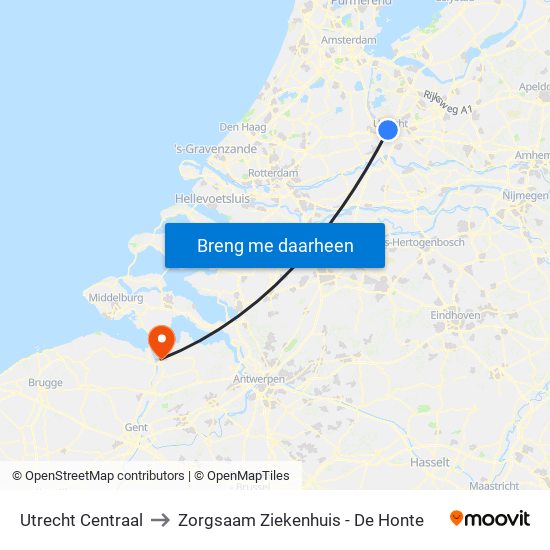 Utrecht Centraal to Zorgsaam Ziekenhuis - De Honte map