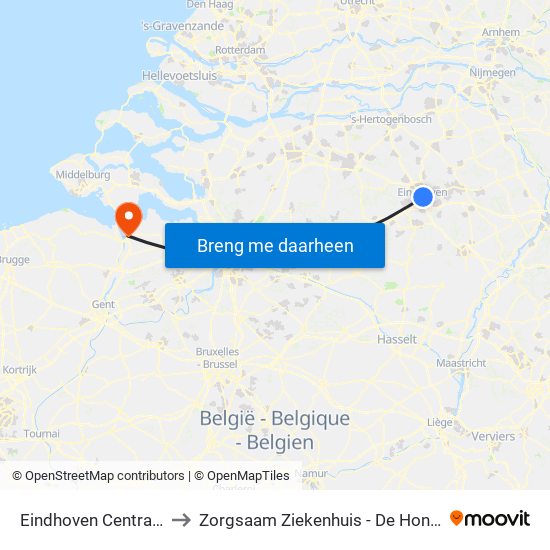 Eindhoven Centraal to Zorgsaam Ziekenhuis - De Honte map