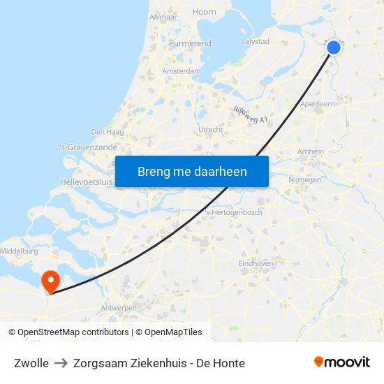 Zwolle to Zorgsaam Ziekenhuis - De Honte map