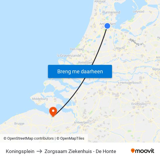 Koningsplein to Zorgsaam Ziekenhuis - De Honte map