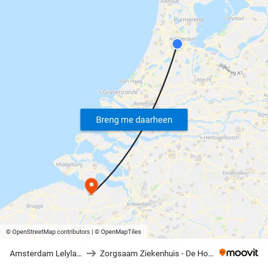 Amsterdam Lelylaan to Zorgsaam Ziekenhuis - De Honte map