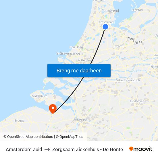 Amsterdam Zuid to Zorgsaam Ziekenhuis - De Honte map