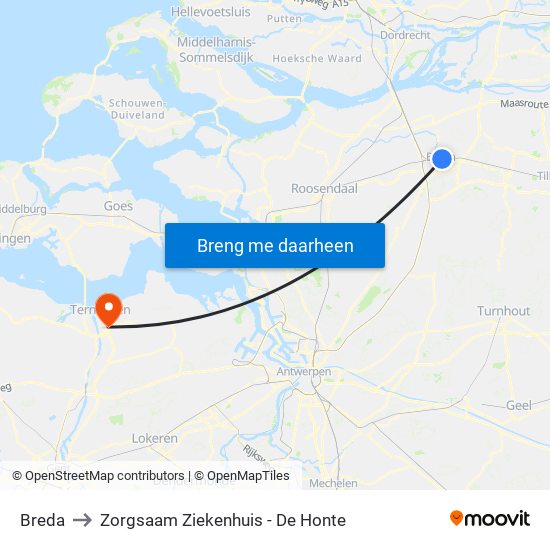 Breda to Zorgsaam Ziekenhuis - De Honte map