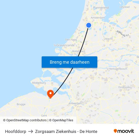 Hoofddorp to Zorgsaam Ziekenhuis - De Honte map