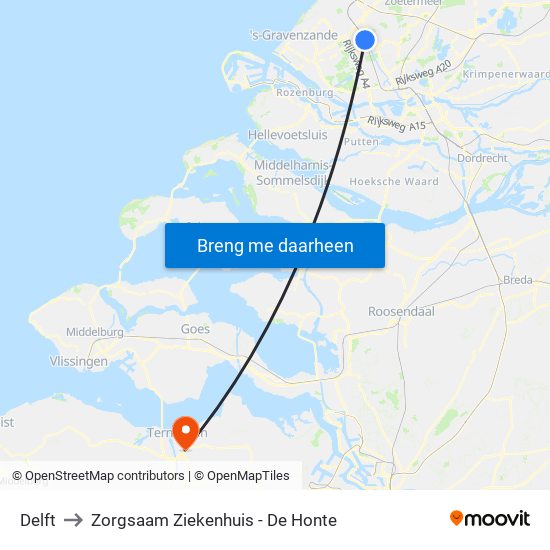 Delft to Zorgsaam Ziekenhuis - De Honte map