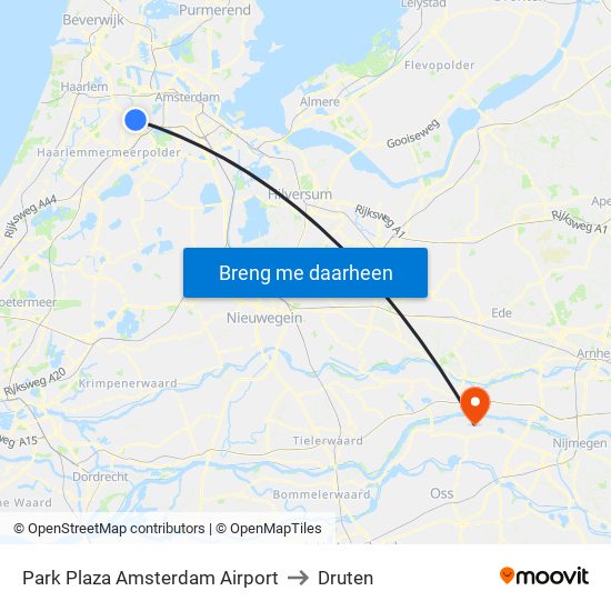 Park Plaza Amsterdam Airport to Druten map