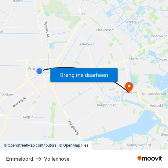 Emmeloord to Vollenhove map