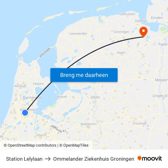 Station Lelylaan to Ommelander Ziekenhuis Groningen map