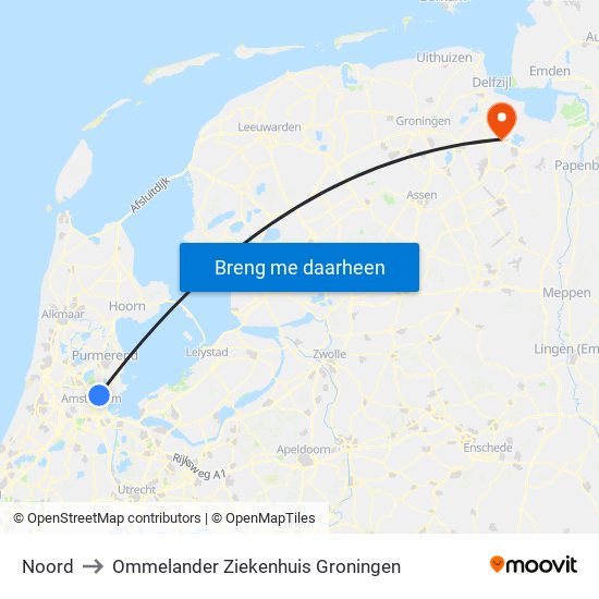 Noord to Ommelander Ziekenhuis Groningen map