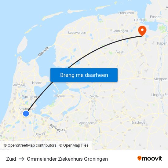 Zuid to Ommelander Ziekenhuis Groningen map