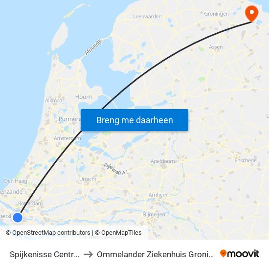 Spijkenisse Centrum to Ommelander Ziekenhuis Groningen map