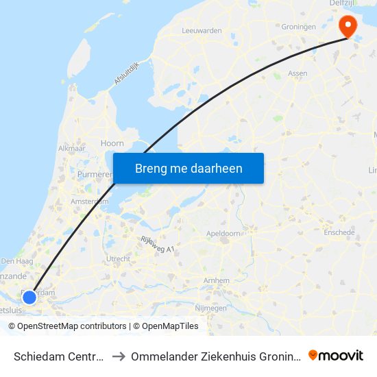 Schiedam Centrum to Ommelander Ziekenhuis Groningen map