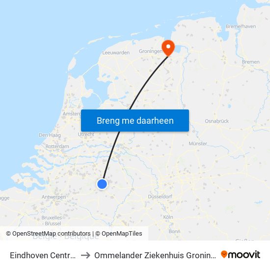 Eindhoven Centraal to Ommelander Ziekenhuis Groningen map