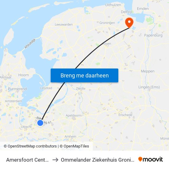 Amersfoort Centraal to Ommelander Ziekenhuis Groningen map