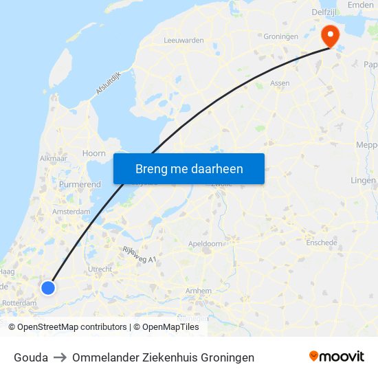 Gouda to Ommelander Ziekenhuis Groningen map