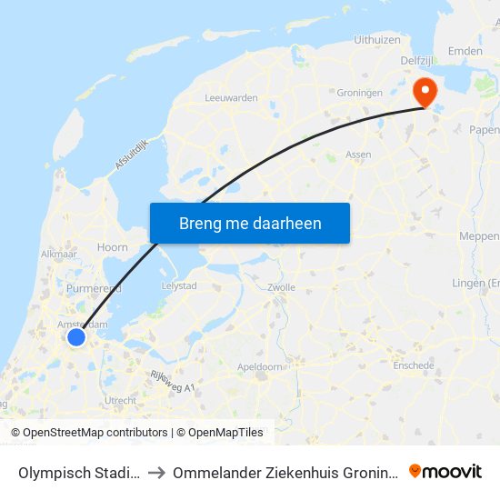 Olympisch Stadion to Ommelander Ziekenhuis Groningen map