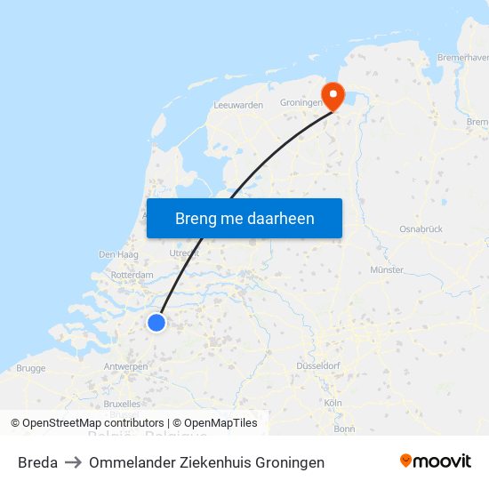 Breda to Ommelander Ziekenhuis Groningen map