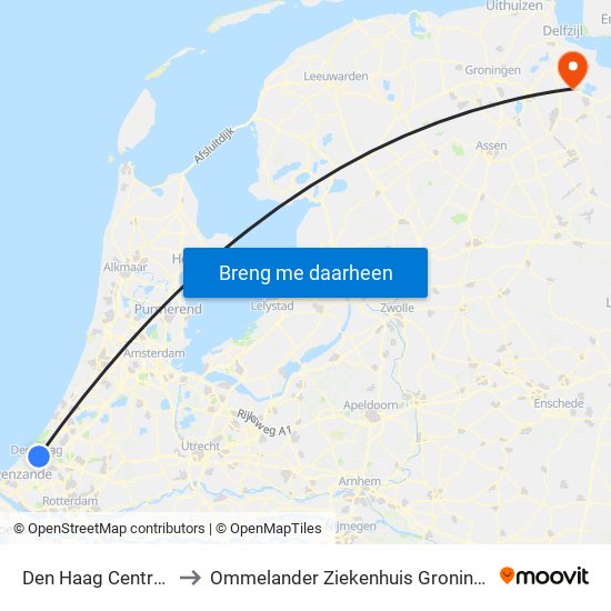 Den Haag Centraal to Ommelander Ziekenhuis Groningen map