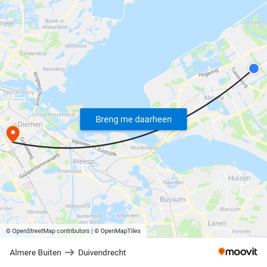 Almere Buiten to Duivendrecht map