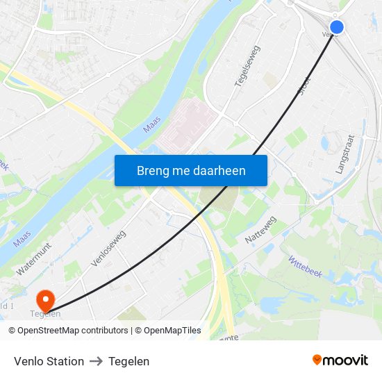 Venlo Station to Tegelen map