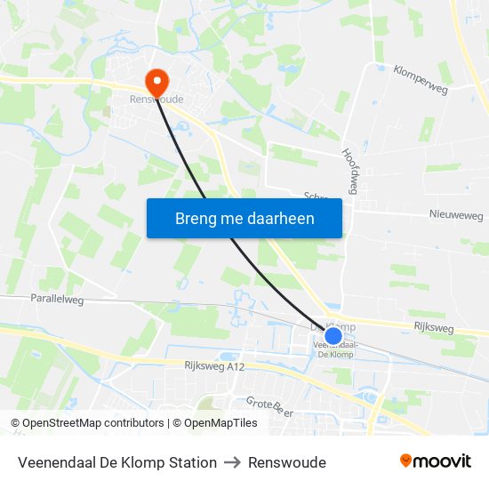 Veenendaal De Klomp Station to Renswoude map