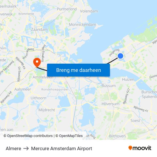 Almere to Mercure Amsterdam Airport map