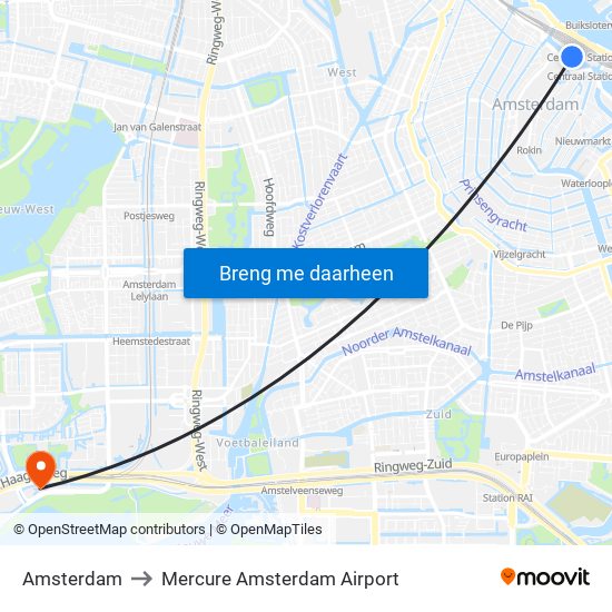 Amsterdam to Mercure Amsterdam Airport map