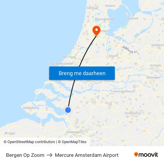 Bergen Op Zoom to Mercure Amsterdam Airport map