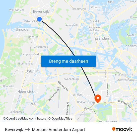 Beverwijk to Mercure Amsterdam Airport map
