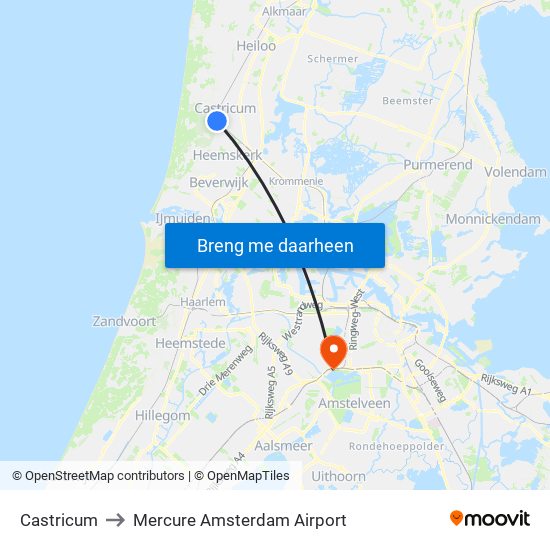 Castricum to Mercure Amsterdam Airport map