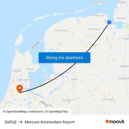 Delfzijl to Mercure Amsterdam Airport map