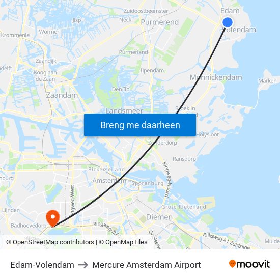 Edam-Volendam to Mercure Amsterdam Airport map