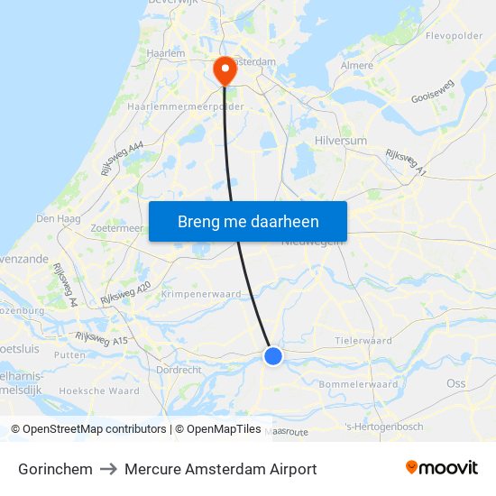 Gorinchem to Mercure Amsterdam Airport map