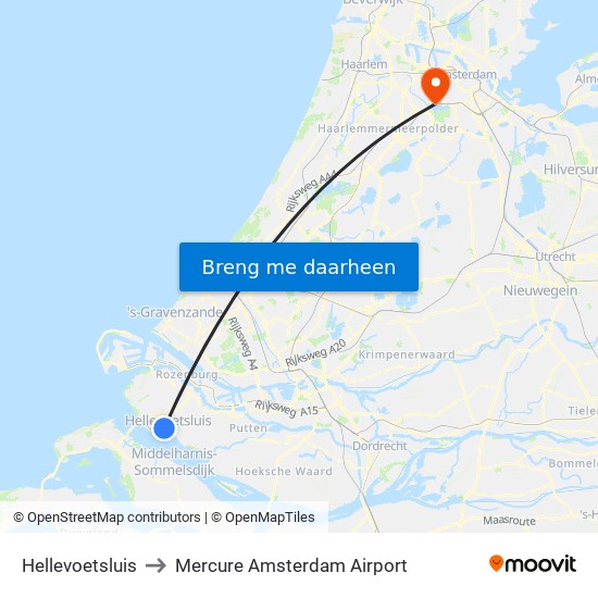 Hellevoetsluis to Mercure Amsterdam Airport map