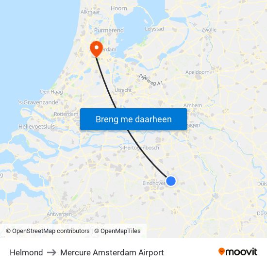 Helmond to Mercure Amsterdam Airport map