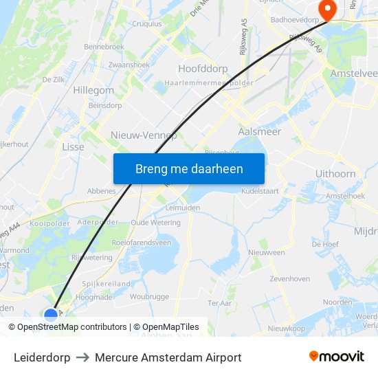 Leiderdorp to Mercure Amsterdam Airport map
