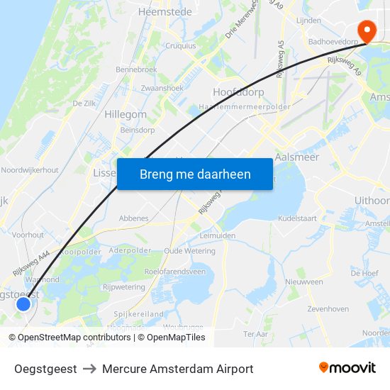 Oegstgeest to Mercure Amsterdam Airport map