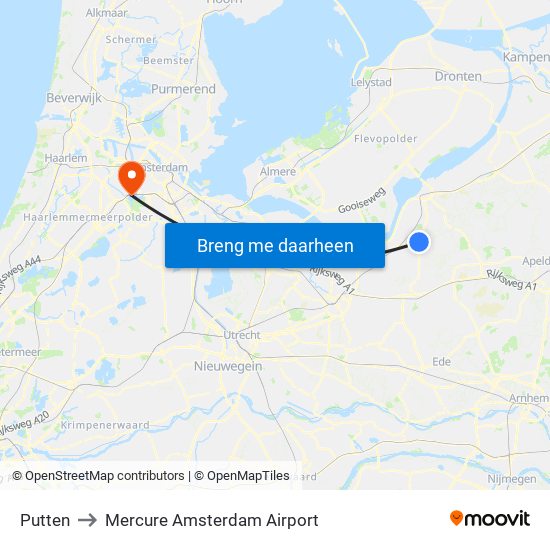 Putten to Mercure Amsterdam Airport map